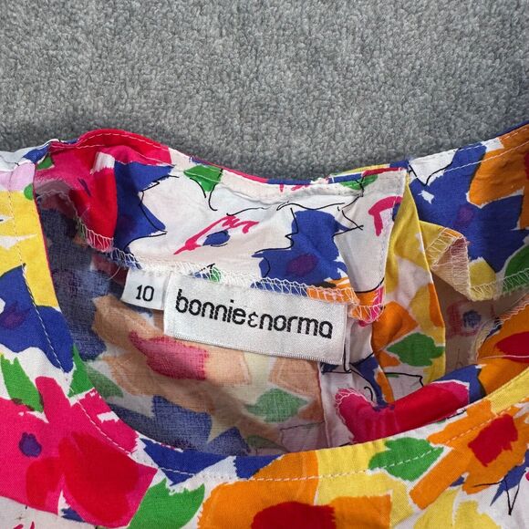 Bonnie & Norma 90's Colorful Flowers Blouse Top Women's Size 10 Shoulder Pads - Picture 6 of 8